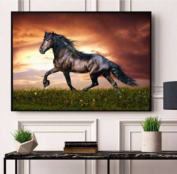 Quadro Decorativo Cavalo Negro nos Campos